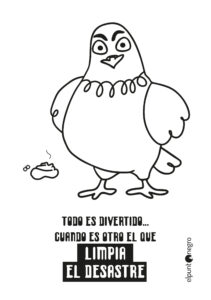 Viñeta que muestra el contraste entre diversión y desastre, con texto sobre limpieza.